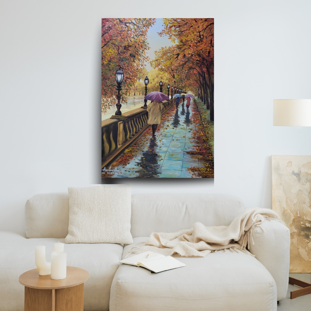 Passeio de Outono Sob a Chuva